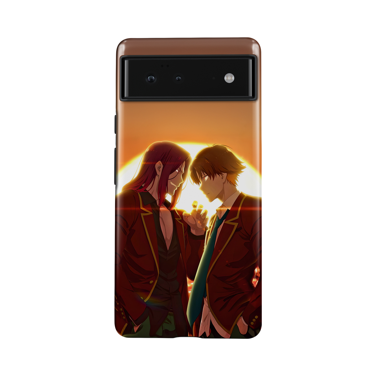 Google Pixel 6A | Sunset | Kiyotaka Ayanokoji x Kakeru Ryuen phone case, front view.