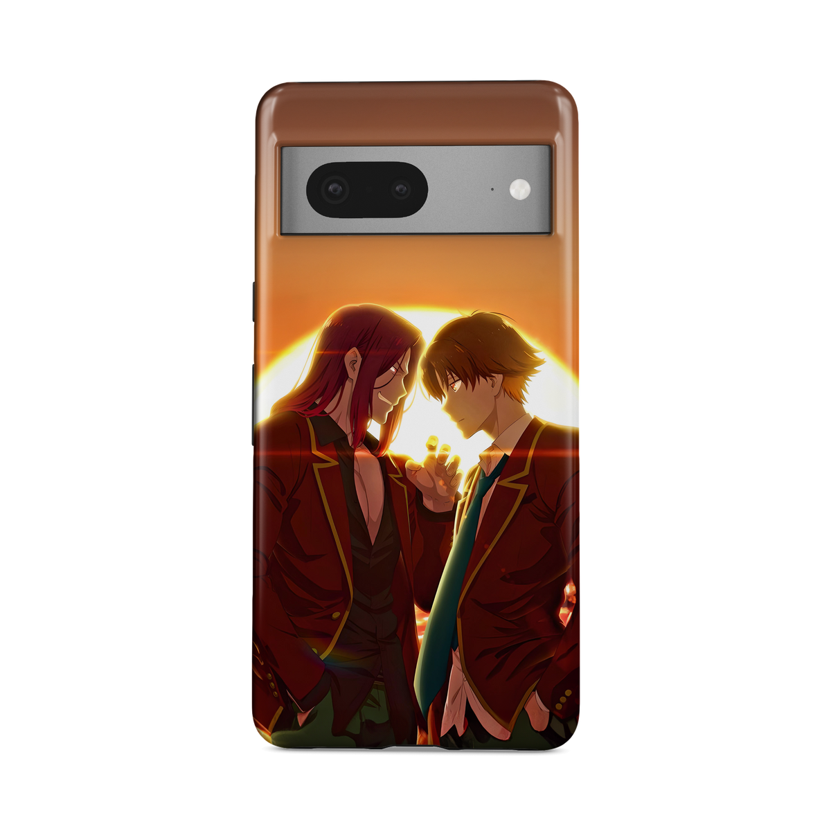 Google Pixel 7A | Sunset | Kiyotaka Ayanokoji x Kakeru Ryuen phone case, front view.