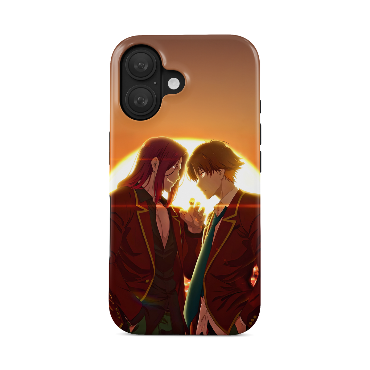 iPhone 16 | Sunset | Kiyotaka Ayanokoji x Kakeru Ryuen phone case, front view.