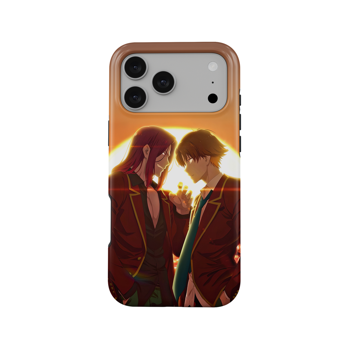 iPhone 17 Pro Max · Atardecer | Kiyotaka Ayanokoji x Kakeru Ryuen · Diseño de la funda y acabado brillante