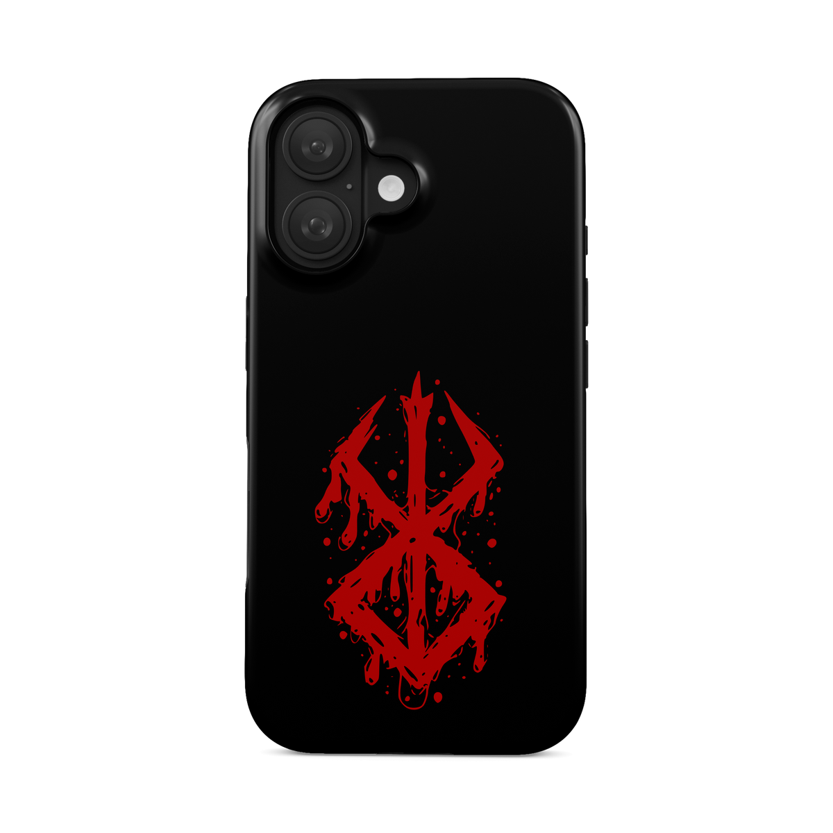 iPhone 16 | Brand of Sacrifice: Blood Splatter phone case, front view.