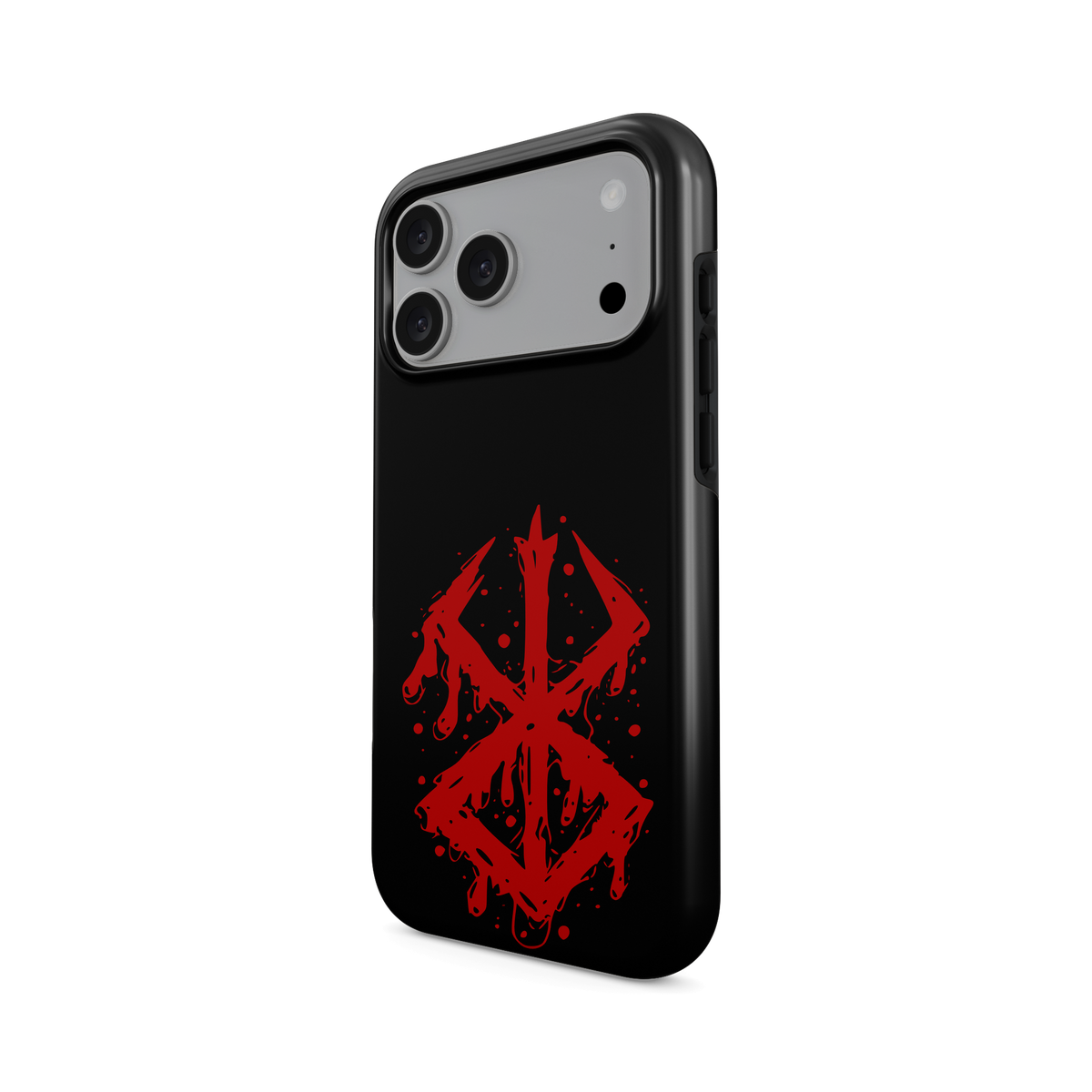 iPhone 17 Pro Max | Brand of Sacrifice: Blood Splatter phone case, angled view.