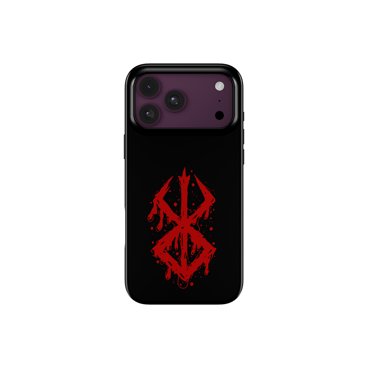 iPhone 18 Pro | Brand of Sacrifice: Blood Splatter phone case, front view.