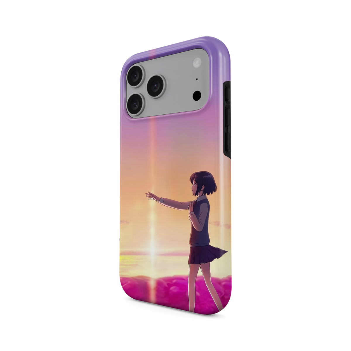 iPhone 17 Pro Max | Chase You | Mitsuha Miyamizu phone case, angled view.