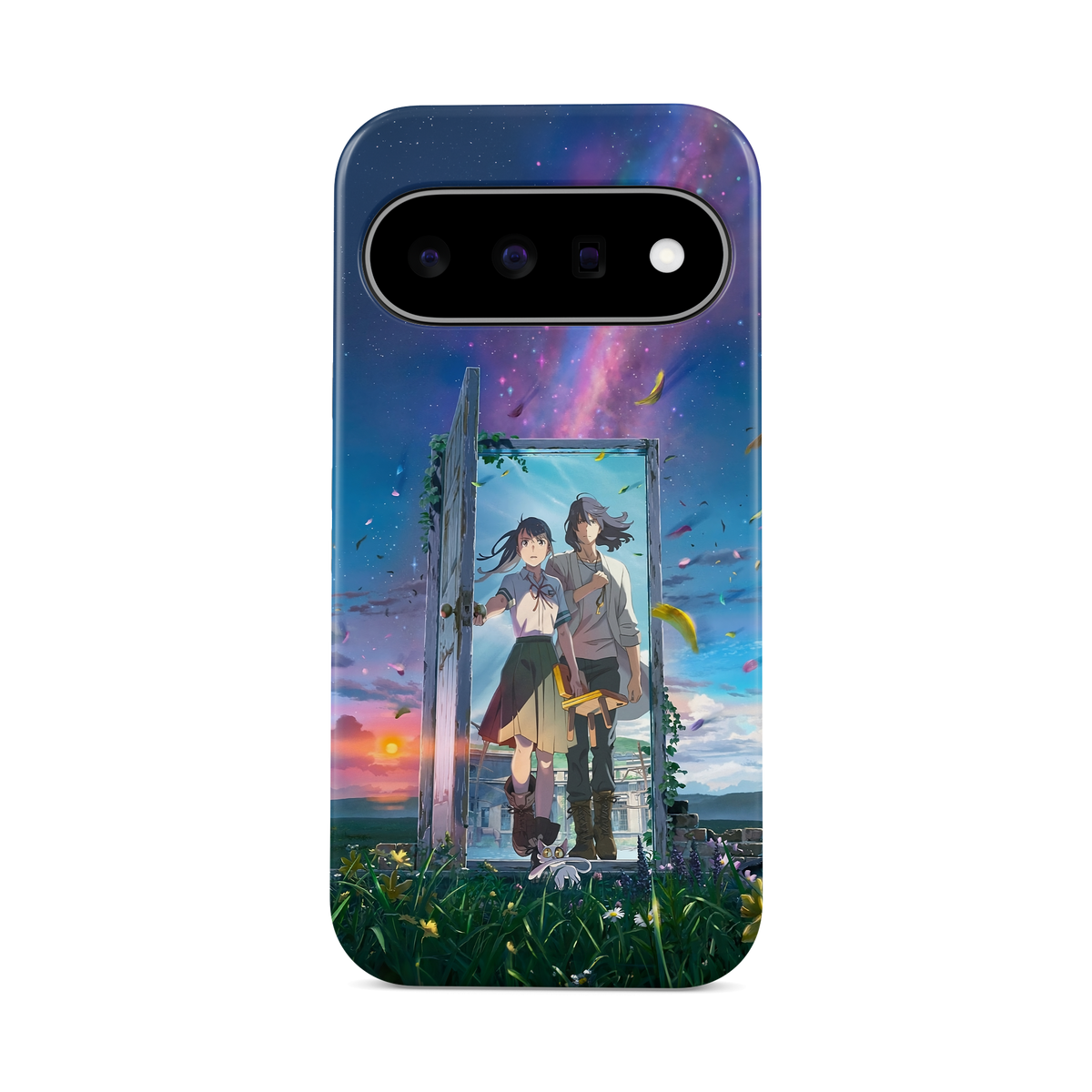 Google Pixel 11 | Crossing the Door | Suzume x Sota phone case, front view.