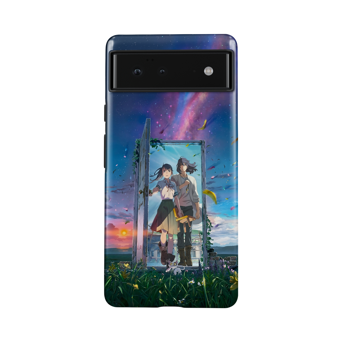 Google Pixel 6A | Crossing the Door | Suzume x Sota phone case, front view.