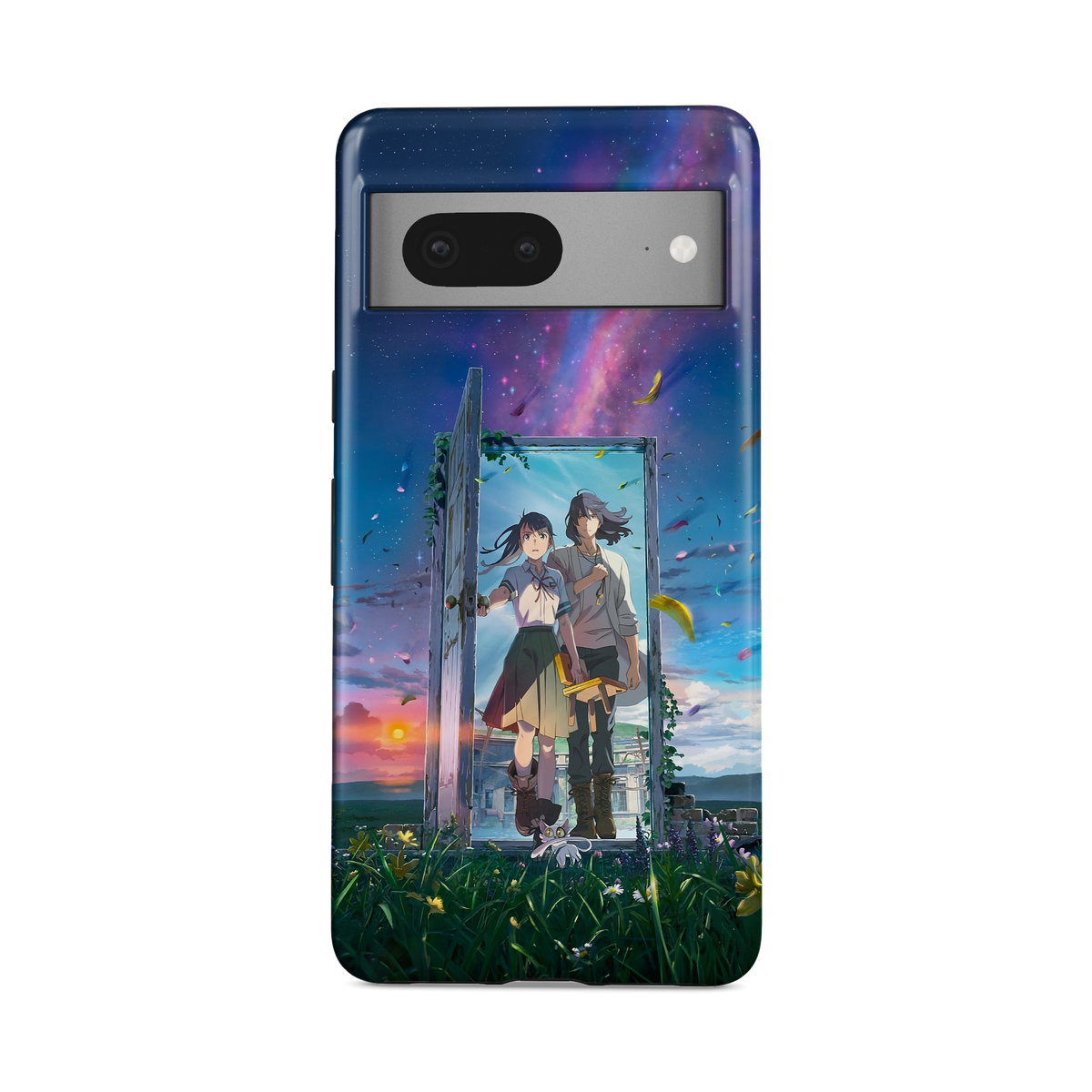 Google Pixel 7A | Crossing the Door | Suzume x Sota phone case, front view.