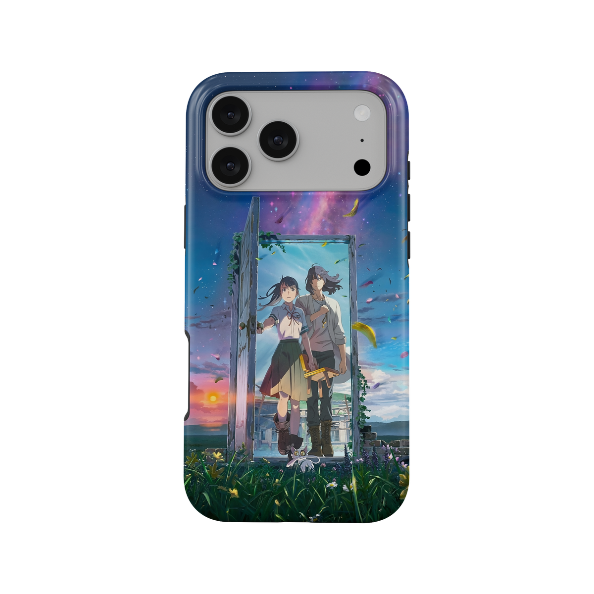 iPhone 17 Pro Max · Cruzando la puerta | Suzume x Sota · Diseño de la funda y acabado brillante