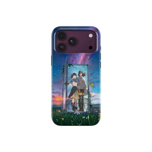 iPhone 18 Pro | Crossing the Door | Suzume x Sota phone case, front view.