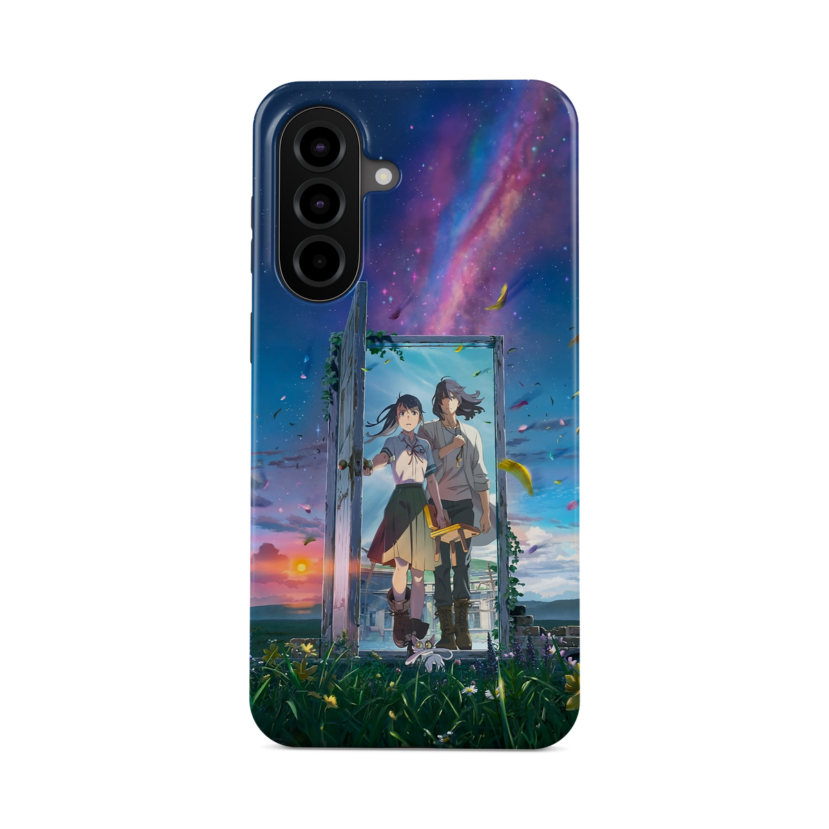 Samsung Galaxy A37 | Crossing the Door | Suzume x Sota phone case, front view.