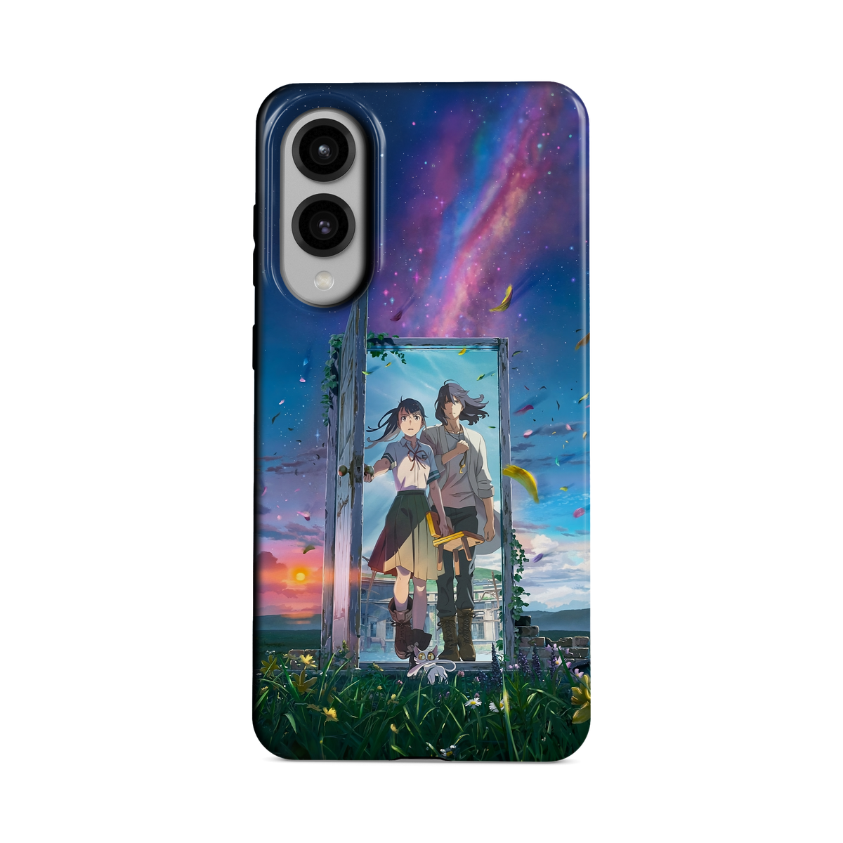 Samsung Galaxy S25 Edge | Crossing the Door | Suzume x Sota phone case, front view.