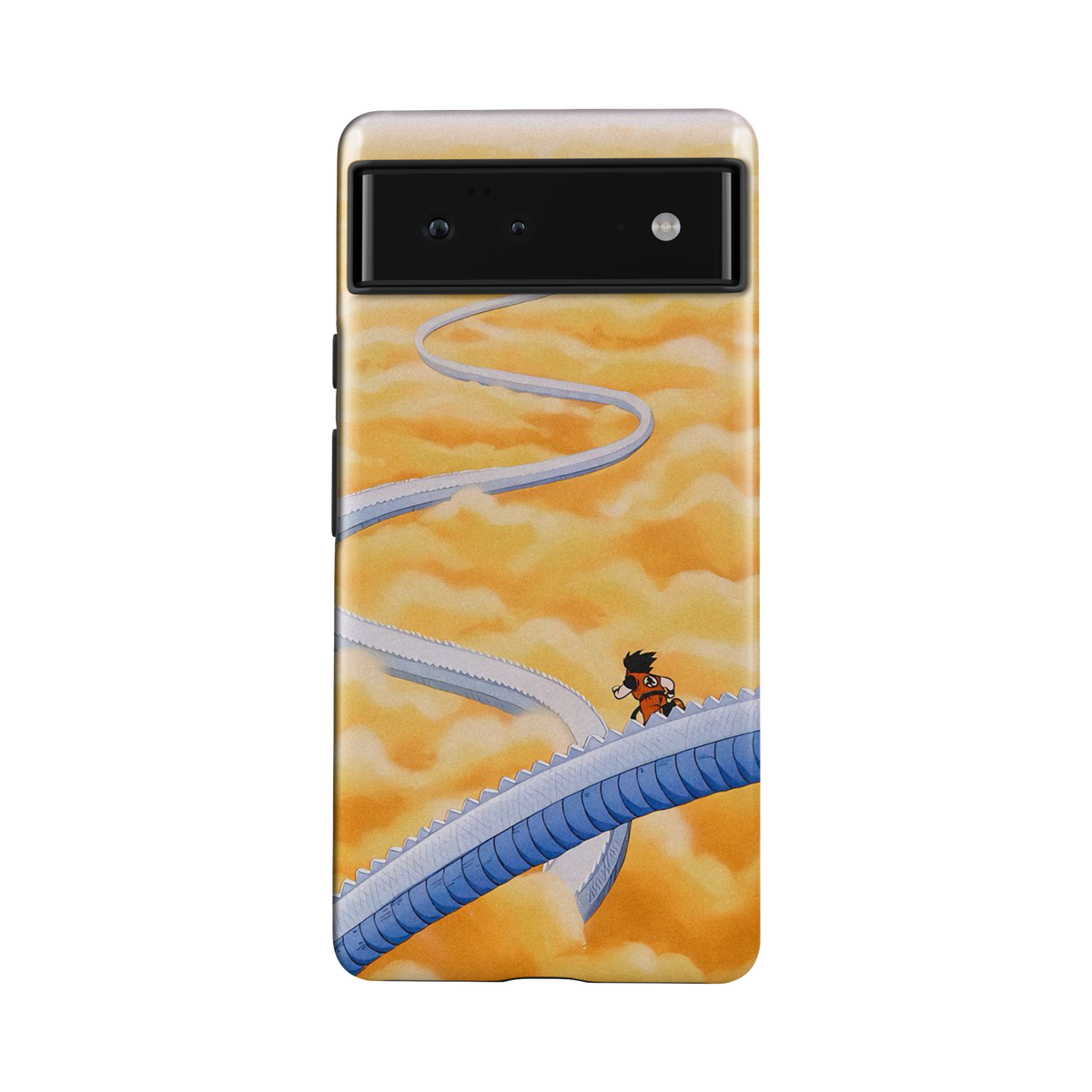 Google Pixel 6A | Stairs | Son Goku phone case, front view.