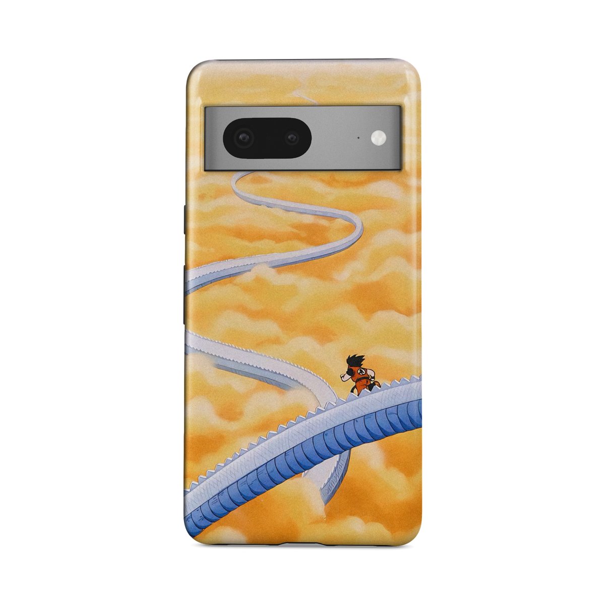Google Pixel 7A | Stairs | Son Goku phone case, front view.