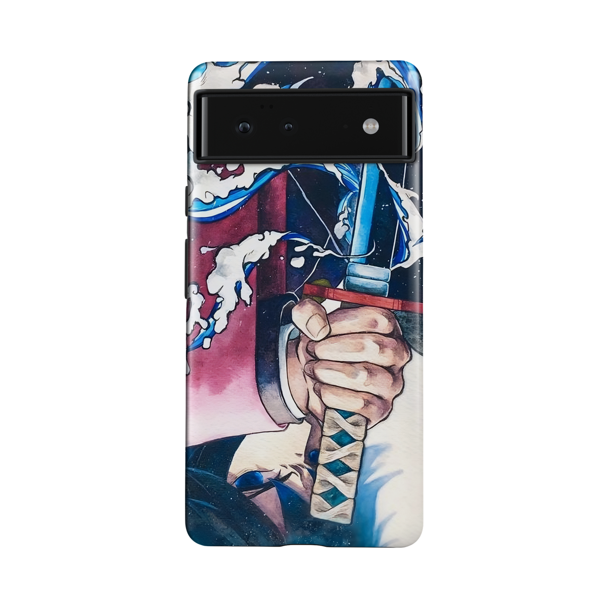 Google Pixel 6A | Inverted Flow | Giyu Tomioka phone case, front view.