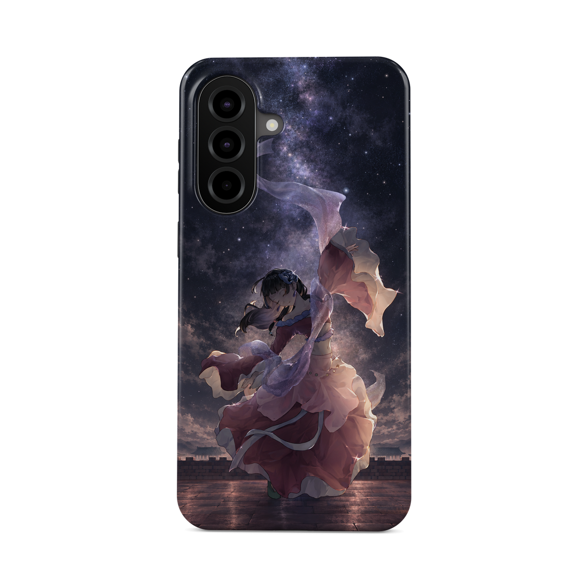 Samsung Galaxy A57 | Dancing Under the Stars | Maomao phone case, front view.