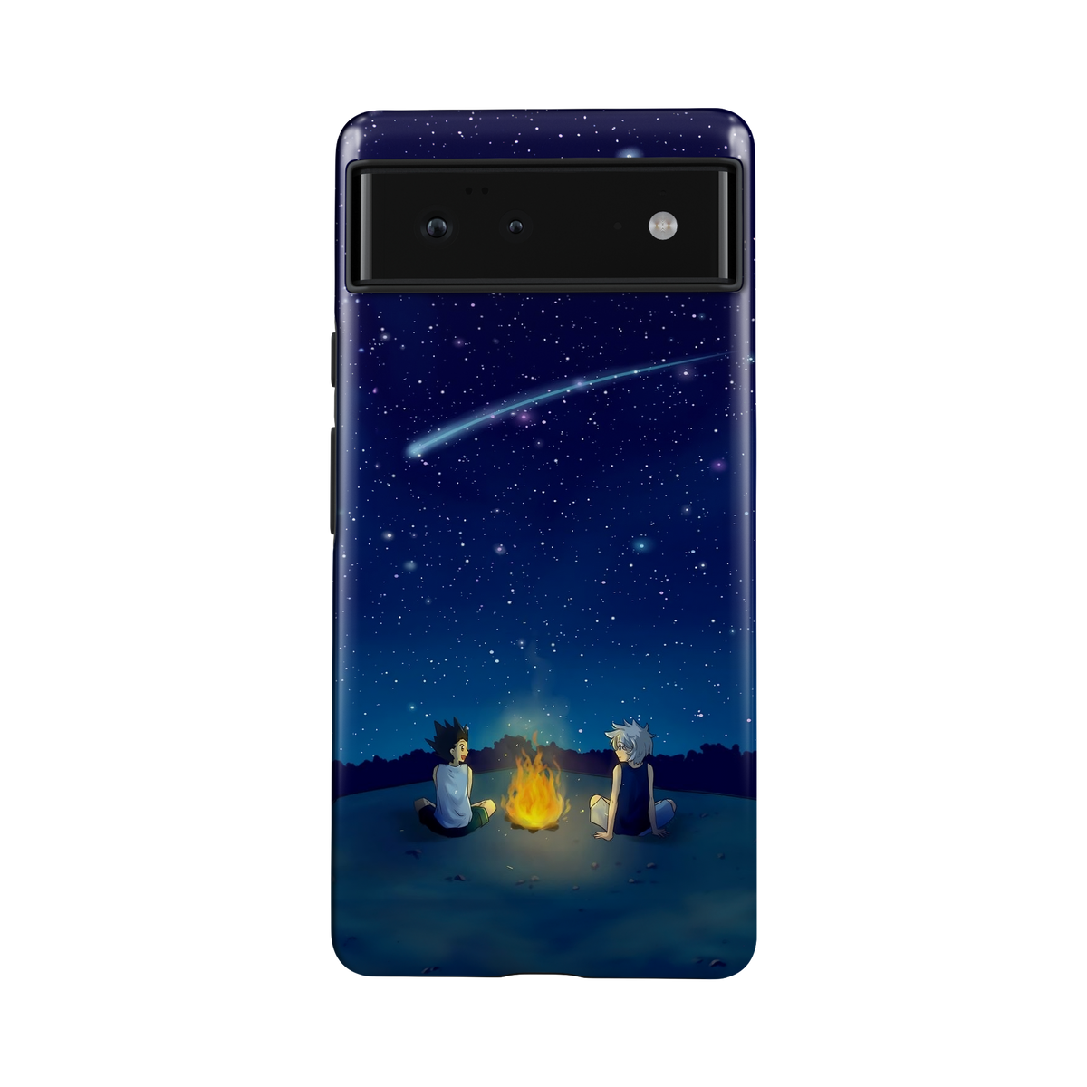 Google Pixel 6a | Stargazing | Gon Freecss x Killua Zoldyck phone case, front view.