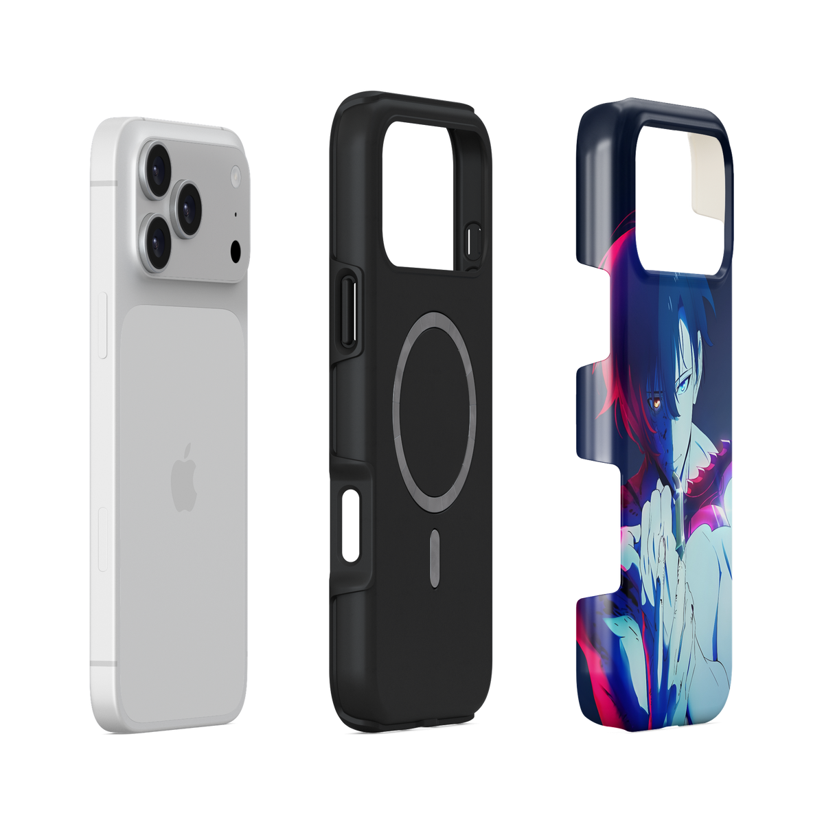 iPhone 17 Pro Max · Renacido | Sung Jin-Woo · Vista de la carcasa rígida y el interior flexible separados