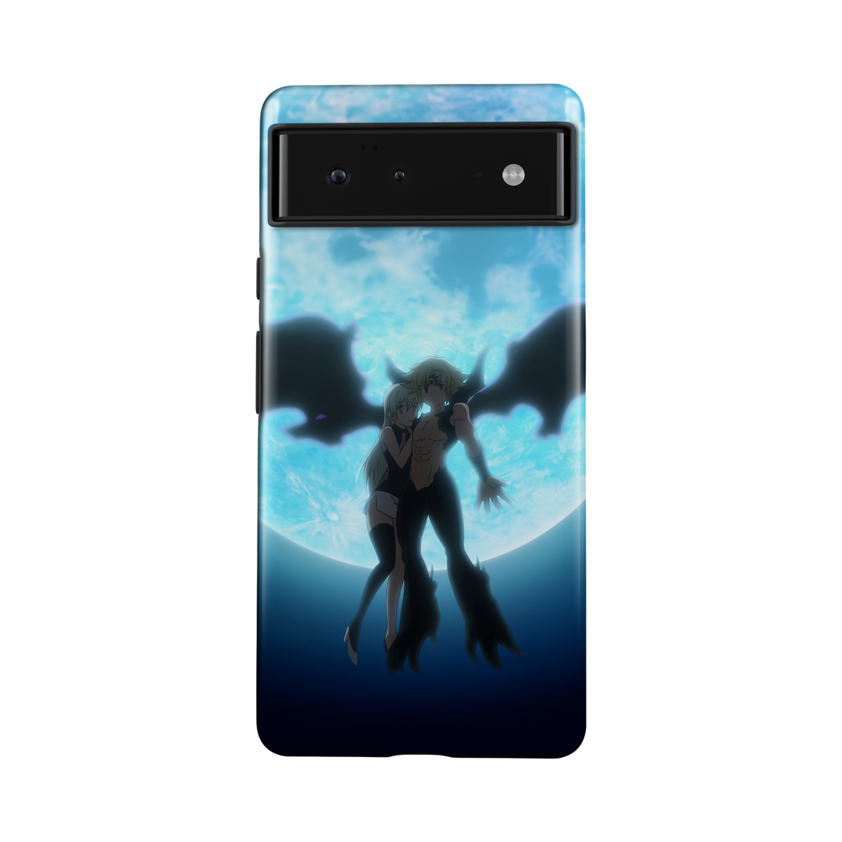 Google Pixel 6a | The Forbidden Moonlight | Meliodas x Elizabeth phone case, front view.