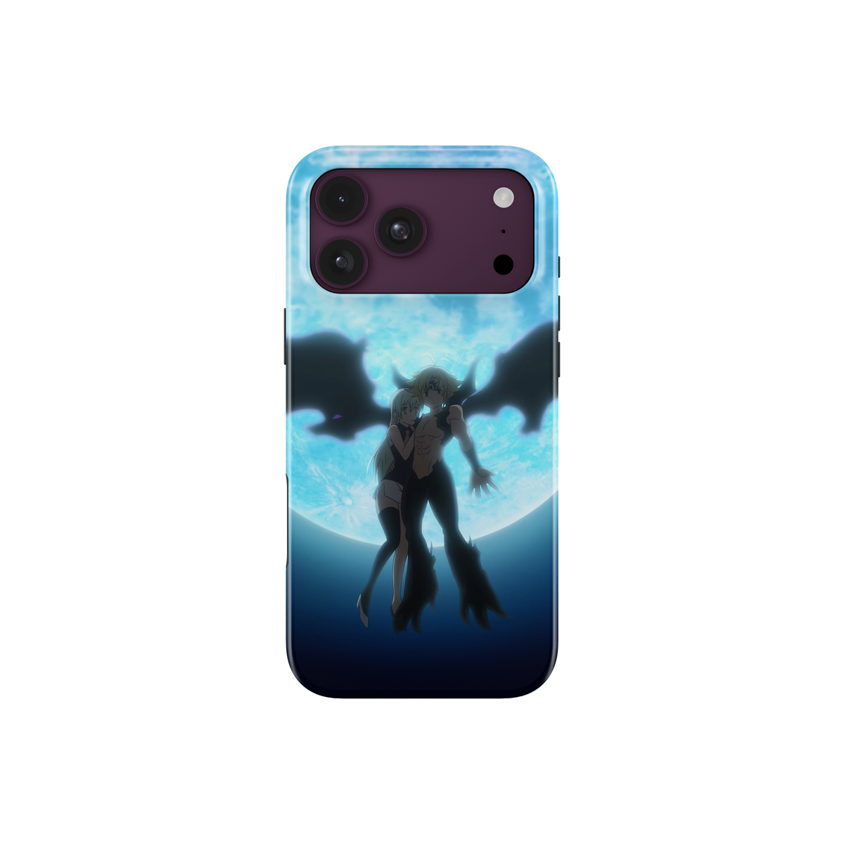 iPhone 18 Pro | The Forbidden Moonlight | Meliodas x Elizabeth phone case, front view.