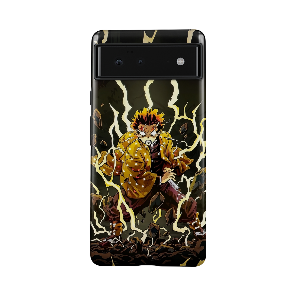 Google Pixel 6A | Electrifying | Zenitsu Agatsuma phone case, front view.