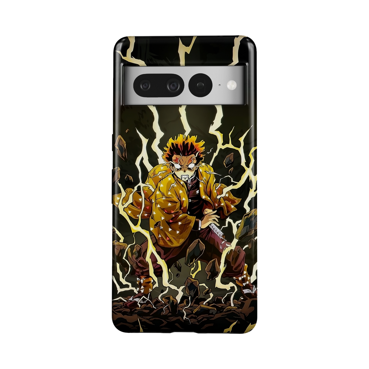 Google Pixel 7 Pro | Electrifying | Zenitsu Agatsuma phone case, front view.