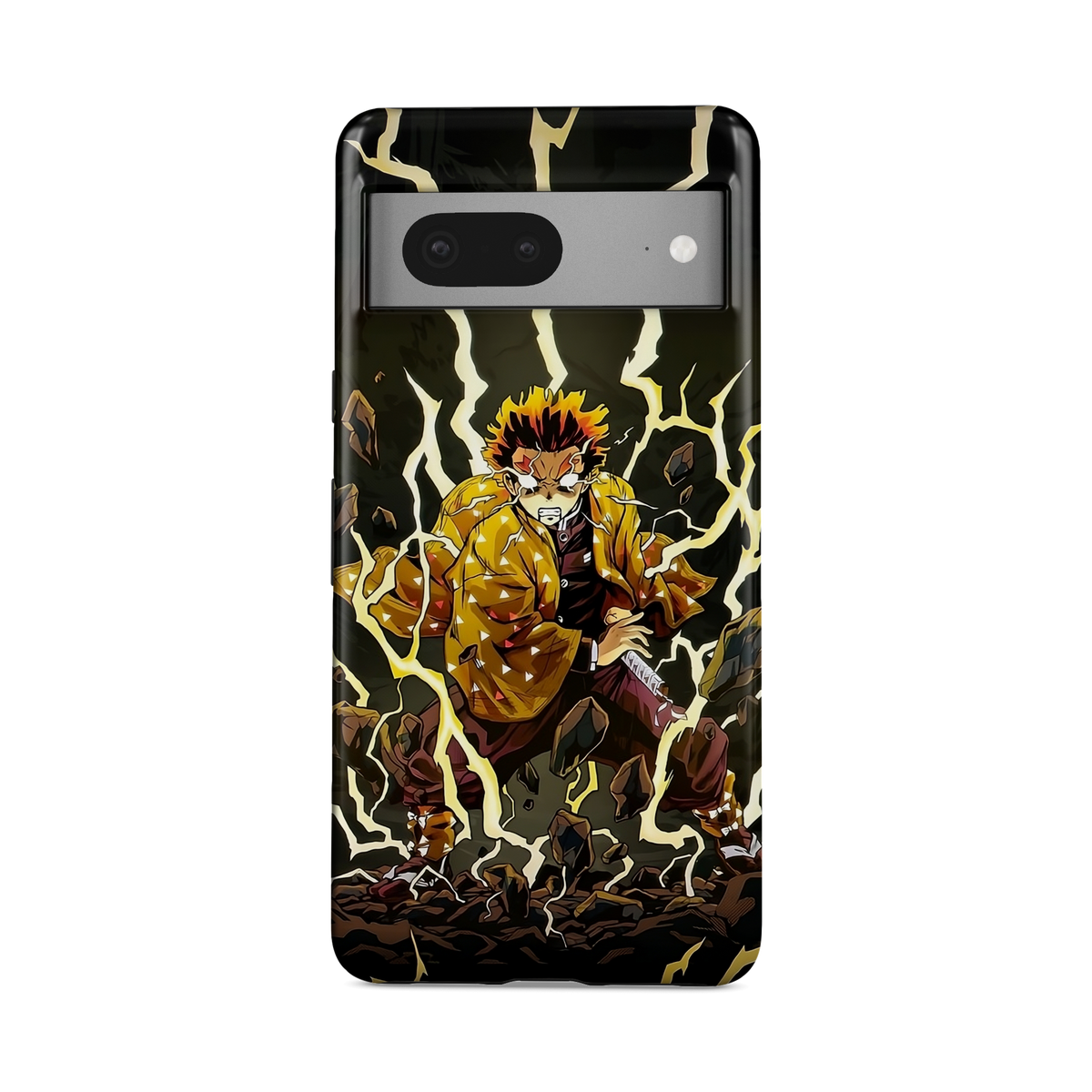 Google Pixel 7A | Electrifying | Zenitsu Agatsuma phone case, front view.