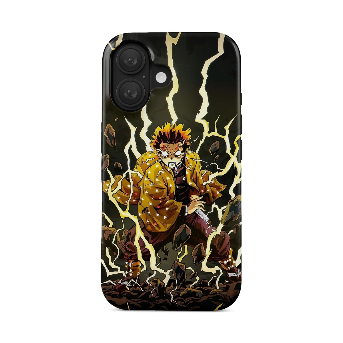 iPhone 16 | Electrifying | Zenitsu Agatsuma phone case, front view.