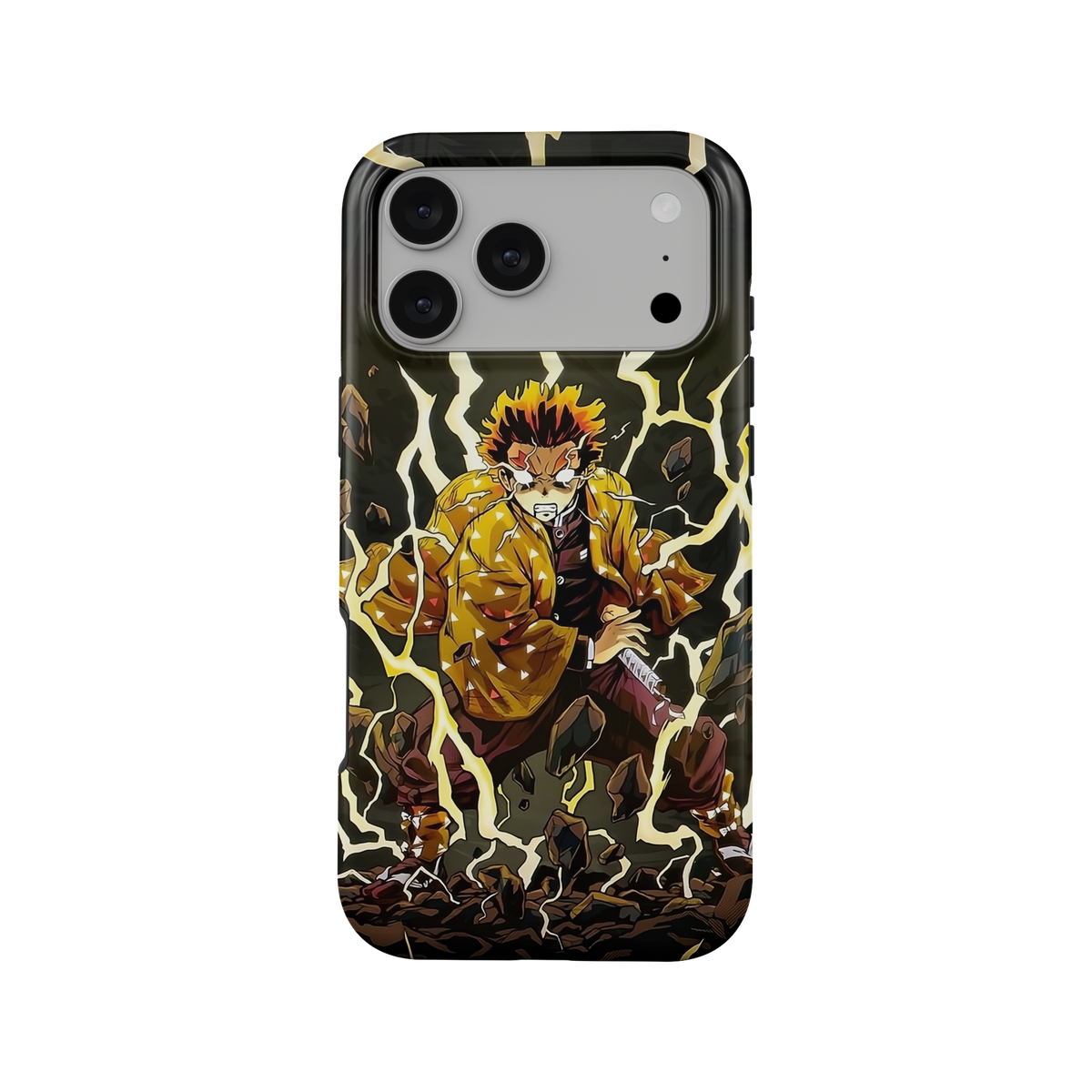 iPhone 17 Pro Max | Electrifying | Zenitsu Agatsuma phone case, front view.