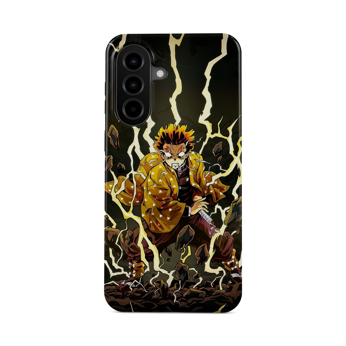 Samsung Galaxy A37 | Electrifying | Zenitsu Agatsuma phone case, front view.